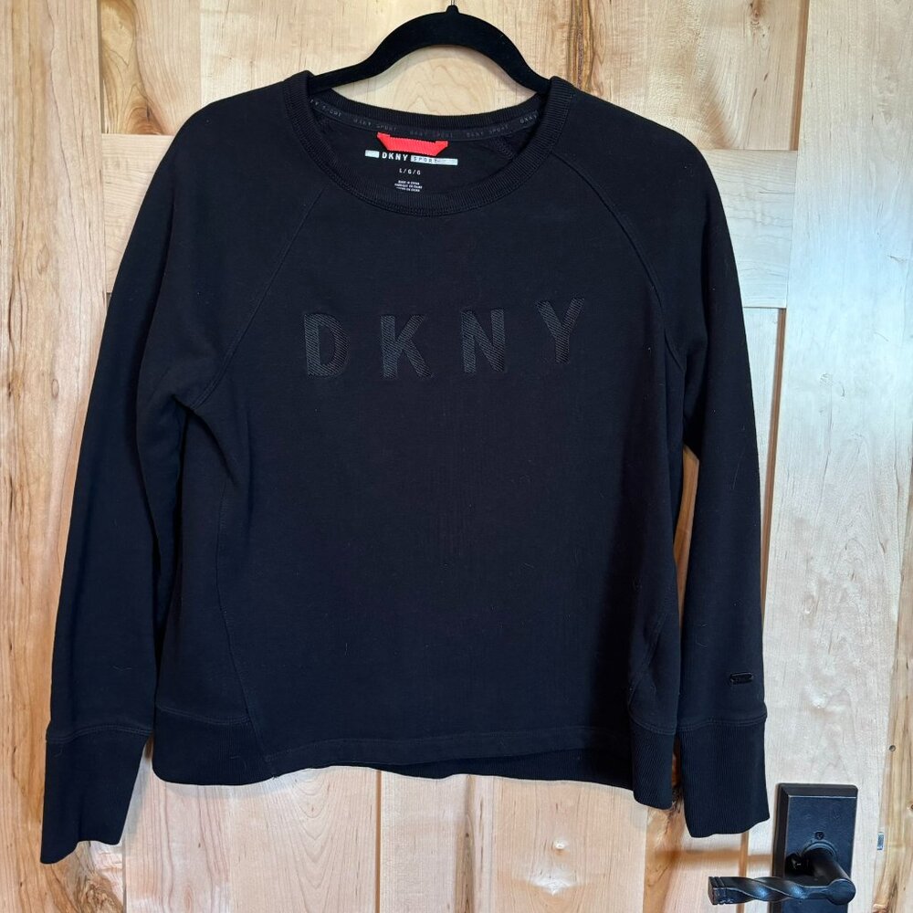 DKNY Sport Crew Neck Embroidered Logo Sweatershirt Black L Large